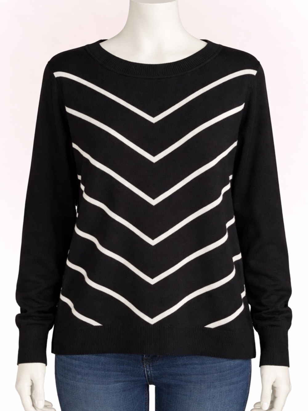 Liz Claiborne Sweater Women's Large Black and White Sweater 100% Cotton EUC